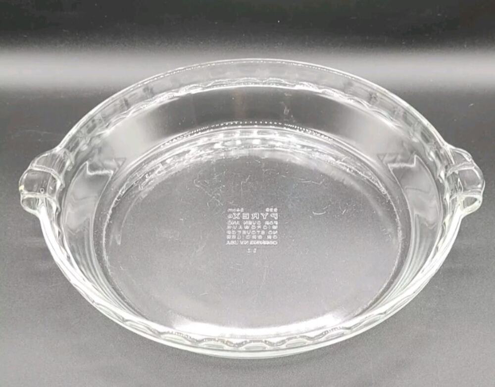 Vintage PYREX Scalloped Edge & Handles PIE PAN Plate 9.5” Deep Dish #229 Glass